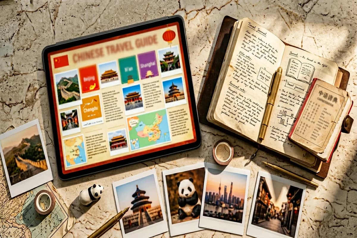 Travel guide content with journal and planning materials